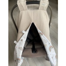 Derin Boutique Shop Bej Örgü Dağ Gökkuşak Poplin Çift Yönlü Puset Örtüsü