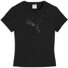 Puma Kadın Siyah Puma  Dare To Slim Graphic Tee Siyah Kadın Fermuar Detaylı Dar Kesim T-Shirt