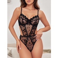 Hama Love Kadın Siyah Kalpli Bodysuit Iç Çamaşır Takımı