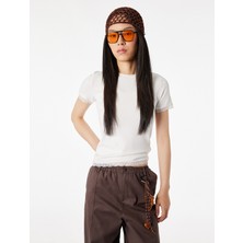 Koton Dantel Detaylı Kısa Kollu Bisiklet Yaka Modal Karışımlı Slim Fit Tişört