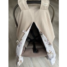 Derin Boutique Shop Bej Örgü Kahve Orman Poplin Çift Yönlü Puset Örtüsü