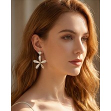 Uretti - Nerman 4053 8499 Kalp Zirkon Taşlı Sedefli Parlak Çiçek Küpe