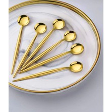 Ogeda Home 6'lı Paslanmaz Titanyum Yuvarlak Gold Çay Kaşığı - 6'lı Gold Çay Kaşık Seti