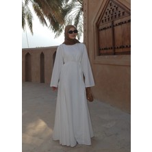 Moda Aksa 2365 Işleme Detay Premium Elbise Beyaz