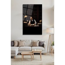 BG Design Mustafa Kemal Atatürk Çalışma Masasında Kütüphane Konseptli Dekoratif Cam Tablo