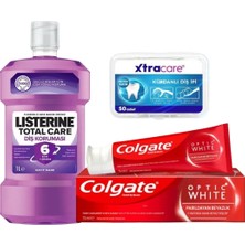 Duy 3'lü Ağız Bakım Seti Listerine Total Care Colgate Optic White Xtra Care Kürdanlı Diş Ipi 50 Adet