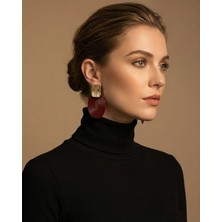 Uretti - Nerman 4053 8559 Bordo Gold Oval Spiral Küpe
