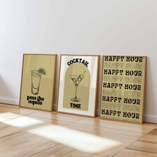 Des Vu Print Happy Hour, Cocktail Time, Kokteyl Temalı 3'lü Çerçevesiz Poster