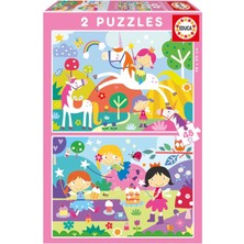 Educa 4-6 Yaş 2X48 Parça Fantazi Arkadaşlar Puzzle - Kız Çocuk Karton Puzzle