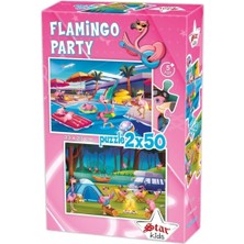 Star Puzzle 2X50 Parça Çocuk Puzzle - Flamingo Partisi