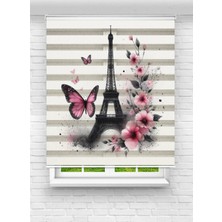 Enzo Home Eyfel Kulesi ve Çiçek Desenli Baskılı Zebra Stor Perde – Modern Dekoratif Zebra Perde