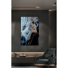 BG Design Ultra Lüks Kristal Leopar Cam Tablo Mavi Gözlü Gümüş Kaplan Modern Duvar Sanatı