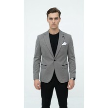 Plus Scorpion Erkek Siyah Slim Fit Blazer Ceket Tek Düğme Çift Yırtmaç Kollu Yamalı