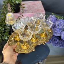 Ogeda Home 6'lı Gold Ayaklı Lotus Çiçeği Kahve Yanı Cam Lokumluk-Gold Ayaklı Lotus Lokumluk