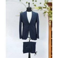 Beystil Sivri Yaka Lacivert Spor Casual Jogger Takım Elbise Gofre- Slim Fit