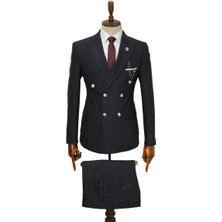 Beystil Sivri Yaka Siyah Çizgili Kruvaze Takım Elbise TOGO036 - Slim Fit