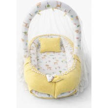 Jaju Baby Sarı Waffle Pike Kumaş Ponponlu Babynest 0-18 Ay İçin Pamuklu Tasarım