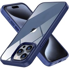 15 Pro Için Hybrid Serisi Arkası Kristal Şeffaf Polikarbonat Kenarları Silikon Kamera Lens Çerçevesi ve Tuşları Metal Yüksek Kalite Şeffaf Silikon Kılıf (Mavi, Klasik)