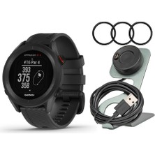 Garmin Approach S12 Golf Watch (Black) Sche With Focus Camera Portable Şarj Stand And USB Şarj Kablolu ve Focus Şarj Port Protectors (9-Pack) (3 Madde)