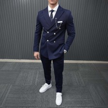Beystil Sivri Yaka Lacivert Kruvaze Takım Elbise PETEK036 - Slim Fit