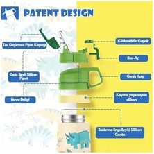 350ML Pipetli Desenli Kulplu 6 Saat 12 Saat Soğuk Çelik Termos Matarası (Mavi Tren)