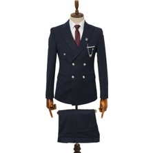 Beystil Sivri Yaka Lacivert Kruvaze Takım Elbise NIKOL036 - Slim Fit
