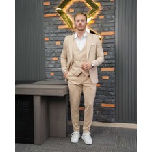 Beystil Sivri Yaka Krem Takım Elbise Petek -Slim Fit