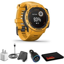 Garmin Instinct Solar Sunburst + USB Car/wall Adaptör + Watch Şarj Stand + 6AVE Fiber Kumaş (010-02293-19)
