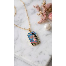 Lune Design Empress Temalı Mineli Plaka, Altın Kaplama Pirinç Uçlu Top Zincir Çelik Kolye