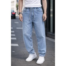 Damga Erkek Trend Pamuklu Mavi Baggy Kot Pantolon