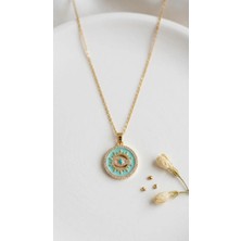 Lune Design Nazar Boncuğu Motifli Mineli Altın Kaplama Pirinç Uçlu Çelik Şans Kolyesi
