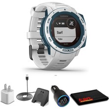 Garmin Instinct Solar Surf Edition Cloudbreak + USB Car/wall Adaptör + Watch Şarj Stand + 6AVE Fiber Kumaş (010-02293-18)