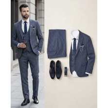 Beystil Sivri Yaka  Lacivert Kırçıllı Takım Elbise Storm - Slim Fit