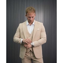 Beystil Sivri Yaka Krem Takım Elbise PETEK04 -Slim Fit