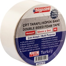 Bigpoint Çift Taraflı Köpük Bant 50 mm x 5 mt Çok Amaçlı Kullanım İçin Beyaz Renk