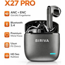 Biriva X27 Pro Anc+Enc Kablosuz Bluetooth Kulaklık Siyah (METAL KASA)