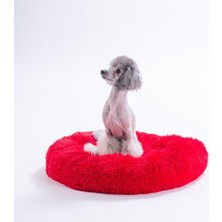 Pawstar Kırmızı Donut Köpek Yatağı Kedi Yatağı Simit Yatak Anti-Stress Pet Yatağı Peluş Yatak