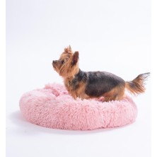 Pawstar Pembe Donut Köpek Yatağı Kedi Yatağı Simit Yatak Anti-Stress Pet Yatağı Peluş Yatak