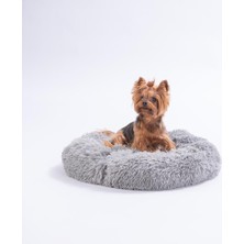 Pawstar Gri Donut Köpek Yatağı Kedi Yatağı Simit Yatak Anti-Stress Pet Yatağı Peluş Yatak