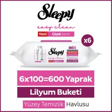 Sleepy Easy Clean Lilyum Buketi Yüzey Temizlik Havlusu Mendili 6x100 (600 Yaprak)
