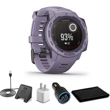 Garmin Instinct Solar Orchid + USB Araba/wall Adapt + Watch Şarj Stand + 6AVE Fiber Kumaş (010-02293-12)