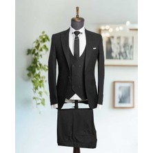 Beystil Sivri Yaka Siyah Takım Elbise Bezayak - Slim Fit