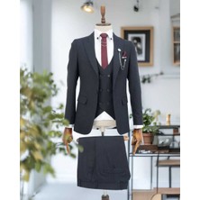 Beystil Sivri Yaka Lacivert Takım Elbise Bezayak- Slim Fit