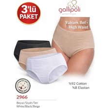 Gallipoli 2966 Kadın Pamuklu Yüksek Bel Külot 3’lü Paket Slip Külot Siyah Beyaz Ten