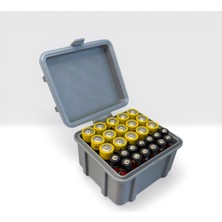 Peynir3D 28'li AA ve AAA Pil Saklama Kutusu - Sandık Tasarım Dekoratif Organizer (Gri)