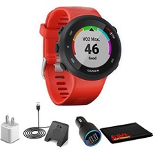 Garmin Forerunner 45-Lava Red + USB Car/wall Adaptör + Watch Şarj Stand + 6AVE Fiber Kumaş (010-02156-06)
