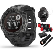 Garmin 010-02293-15 Instinct Solar Rugged Open Watch Camo Edition Graphite Camo Sche With Ekran Koruyucu 2pack, 2pack Emergency Shoes With Sos Light Bıçağı And Flashlight And Taktik Pen
