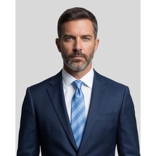 1001 Kravat Açık Mavi Çizgili 8 cm Genişliğinde Kravat