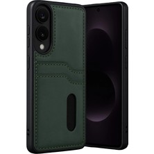 Mey İthalat Mey Ithalat®  Samsung Galaxy S25 Edge Sara Kartvizitli Deri Kılıf - Koyu Yeşil