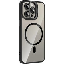 Mey İthalat Mey Ithalat®  Apple iPhone 15 Pro Max Remim Lensli Magsafe Standlı Kapak - Siyah
